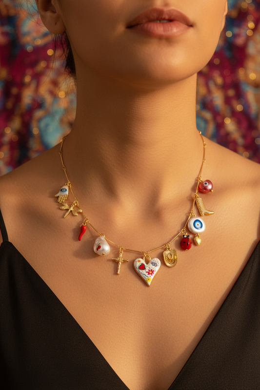 BOHO Charm Necklace on Neck