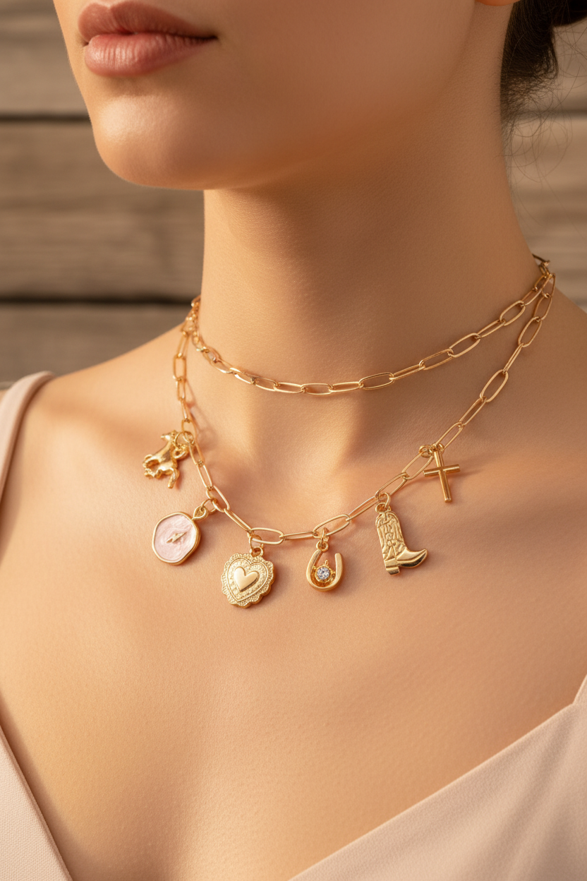 Charm Necklace on Neck