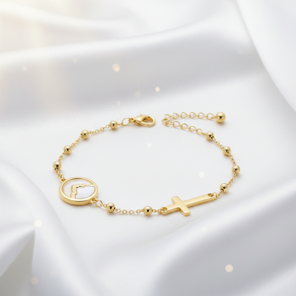 Faith Mustard Seed Bracelet on White Silk