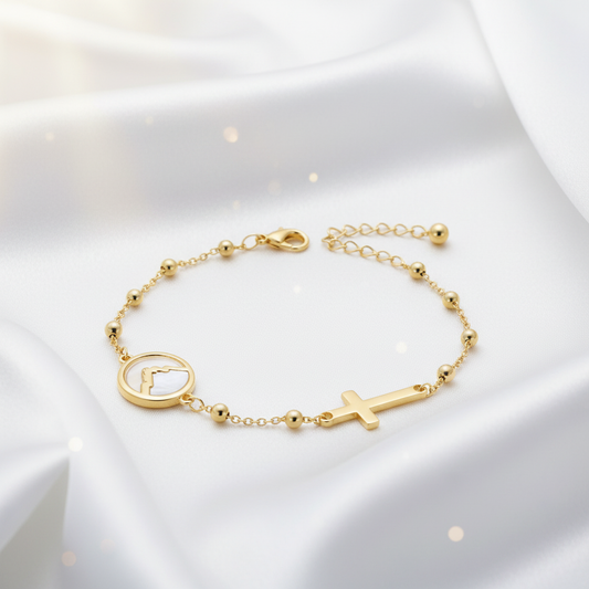 Faith Mustard Seed Bracelet on White Silk