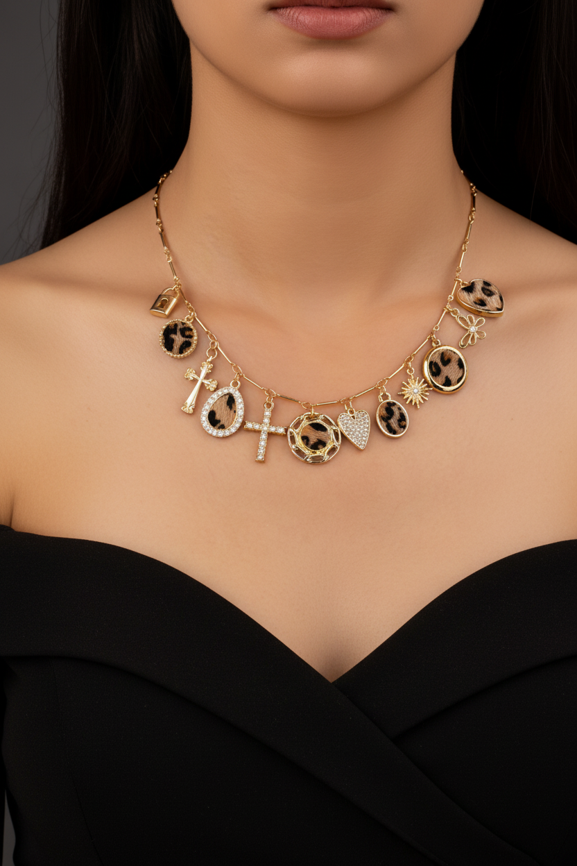 Gold Charm Necklace - Black Dress