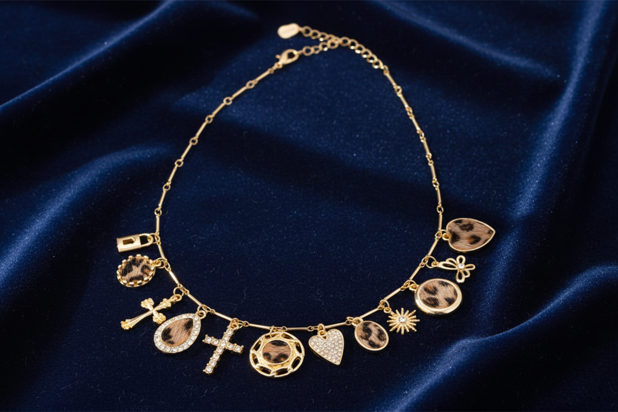 Gold Leopard Print Charm Necklace