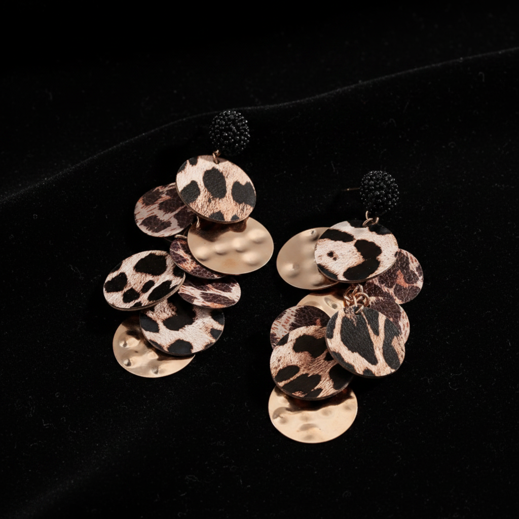 Leopard Print Disc Drop Earrings