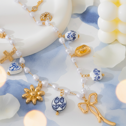 Pearl Charm Necklace Styled Background 2