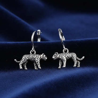 Silver Leopard Hoop Earrings